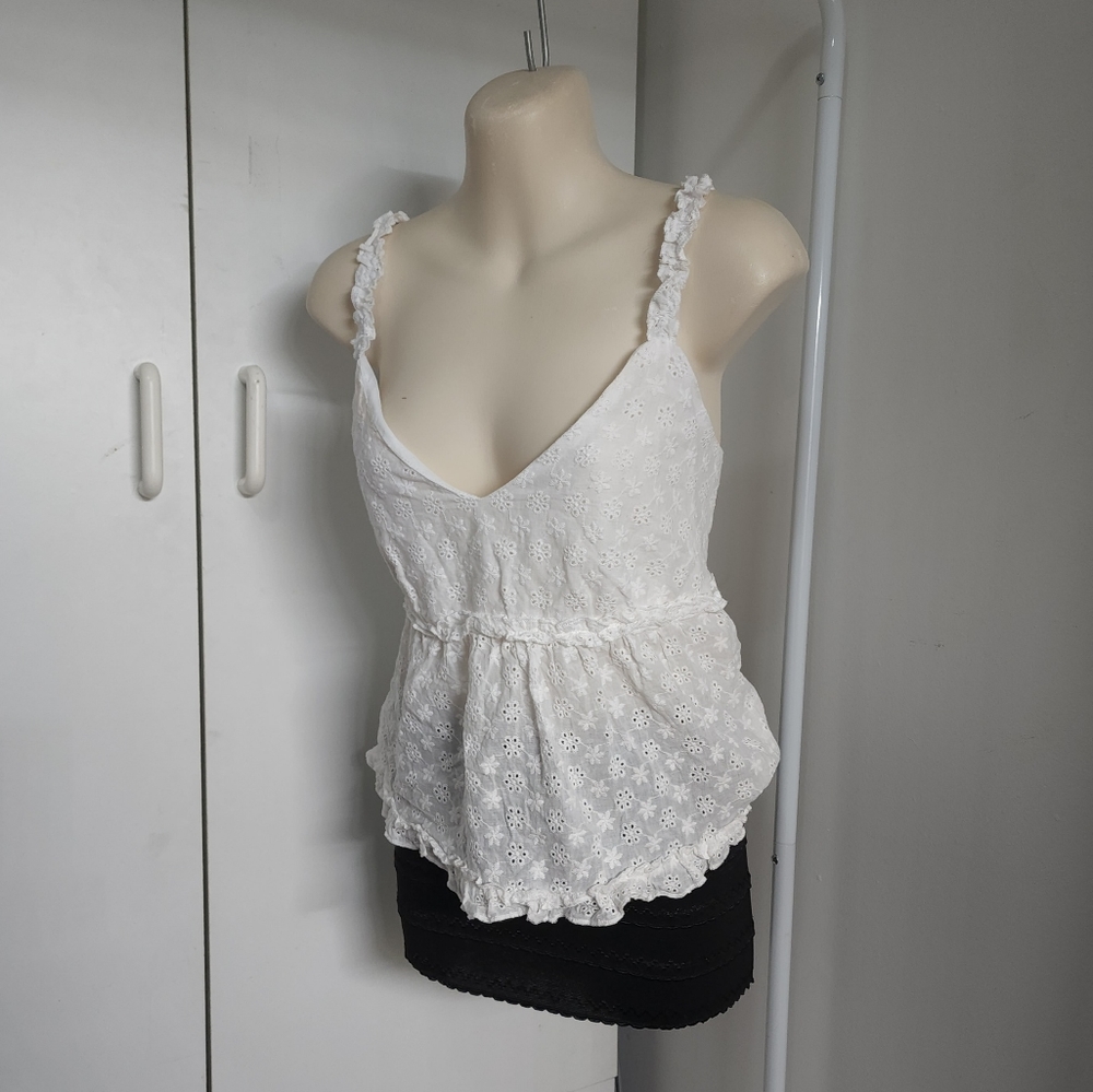 Aus 12 Ally White Crochet Lace Look V Neck Sleeveless Top - Picture 14 of 16
